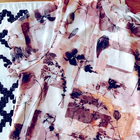 Double dot whimsy fairy Floral Ruffle Sleeve Mesh Lined Top juniors size medium - Picture 3 of 6